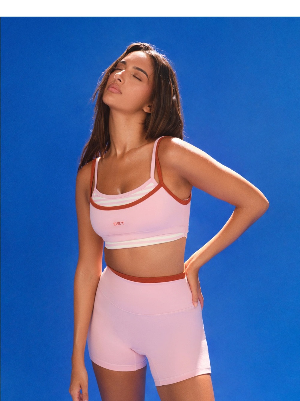 SET Active Pink Bralette Cloud Stripe Cami Sports Bra - Picture 2 of 4
